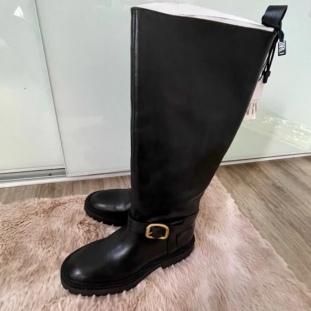 ZARA LEATHER BOOTS WITH BUCKLE US 6.5 - Picture 15 of 15